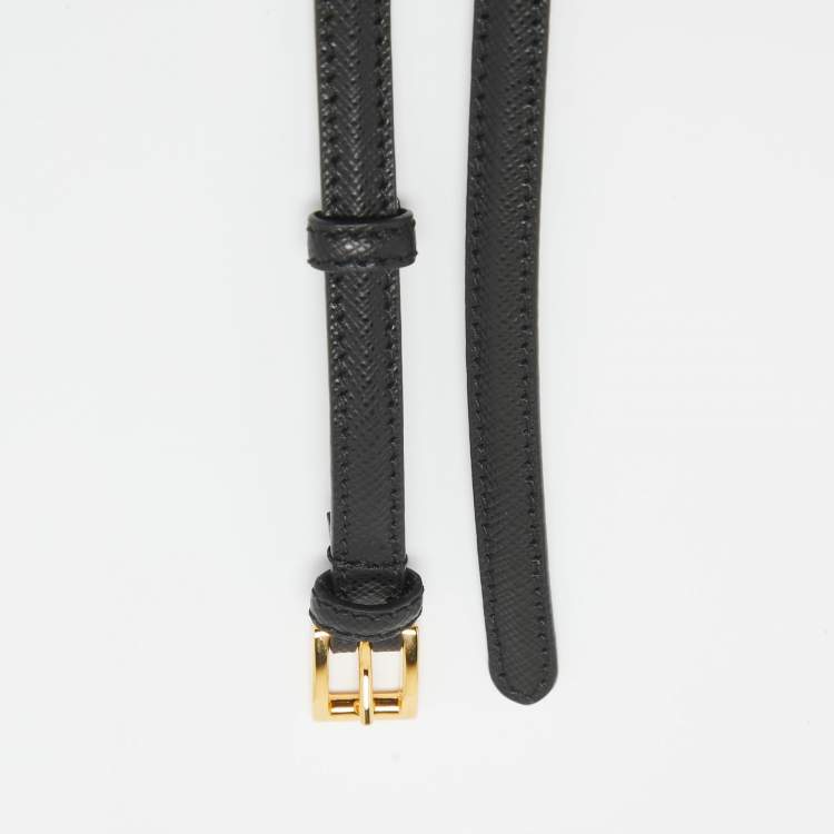 Pre Owned Prada Black Leather Slim Buckle Belt 80CM
