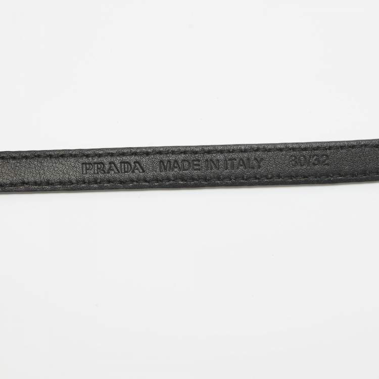 Pre Owned Prada Black Leather Slim Buckle Belt 80CM