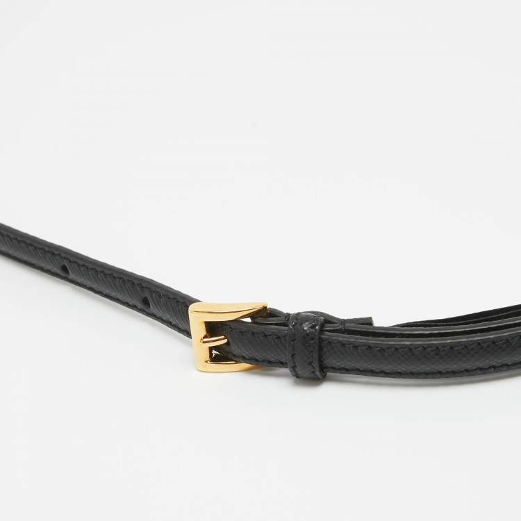 Pre Owned Prada Black Leather Slim Buckle Belt 80CM