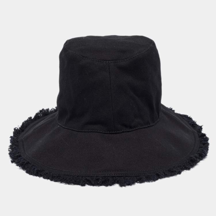 Pre Owned Prada Black Logo Embroidered Canvas Drill Bucket Hat S