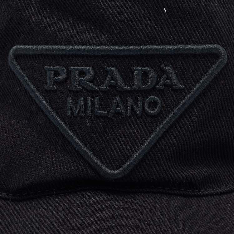Pre Owned Prada Black Logo Embroidered Canvas Drill Bucket Hat S
