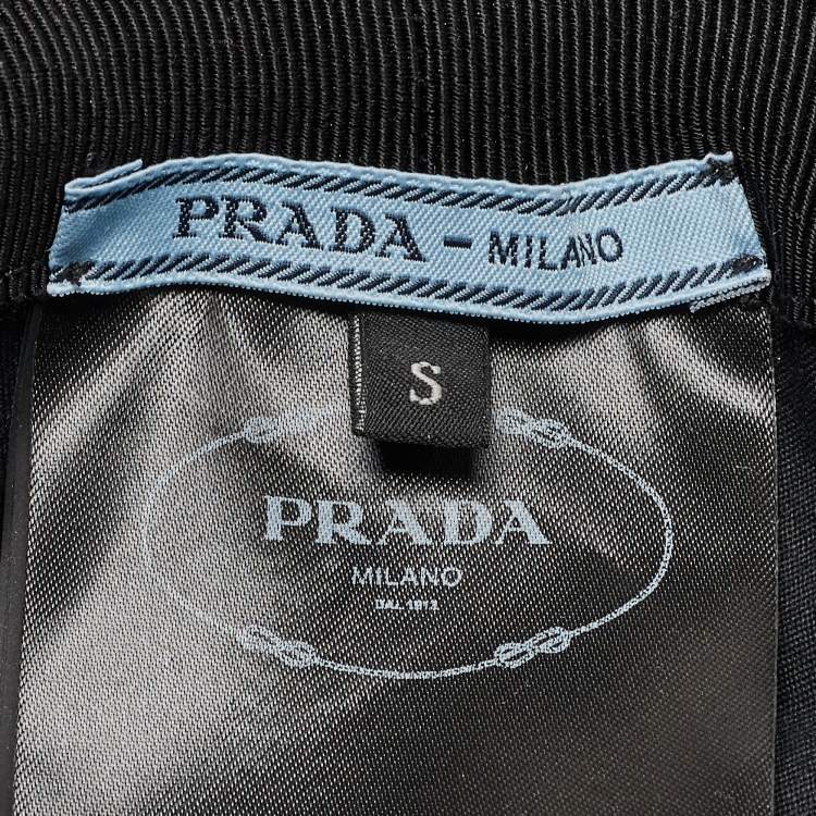 Pre Owned Prada Black Logo Embroidered Canvas Drill Bucket Hat S