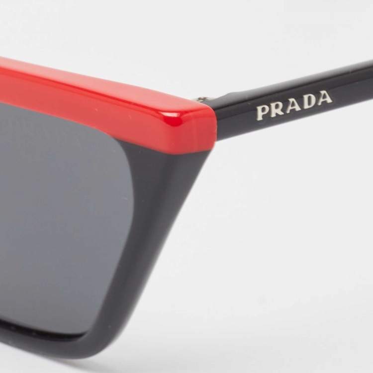 Pre Owned Prada Black/Red SPR 19U Rectangular Sunglasses