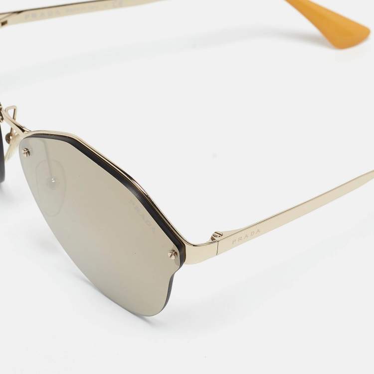 Pre Owned Prada Gold Mirrored SPR64T Geometric Sunglasses