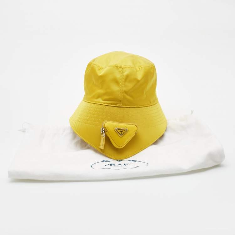 Pre Owned Prada Yellow Re-Nylon Pouch Detail Bucket Hat L