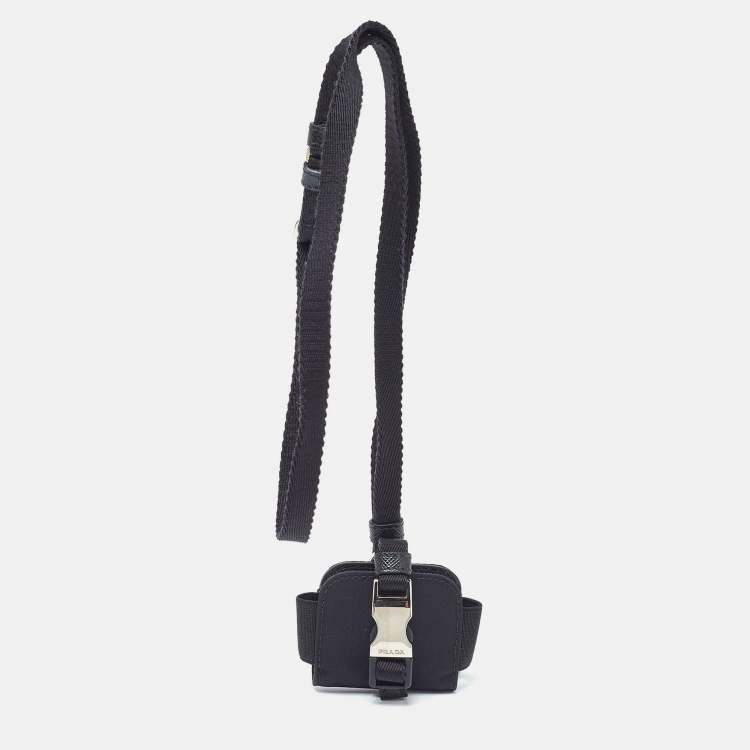 Pre Owned Prada Black Nylon Airpods Pro Case with Adjustable Strap