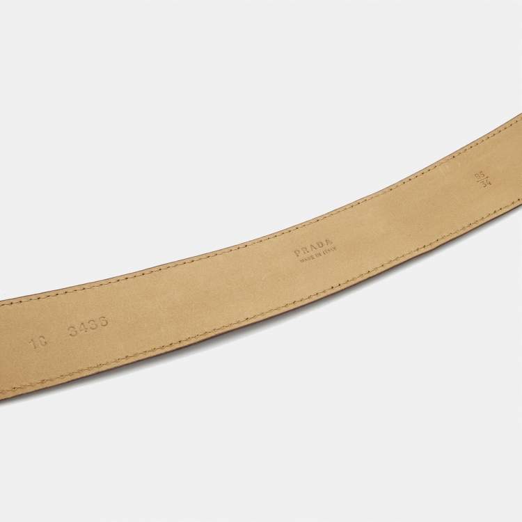 Pre Owned Prada Brown Leather Floral Embellished Metal Belt 85CM