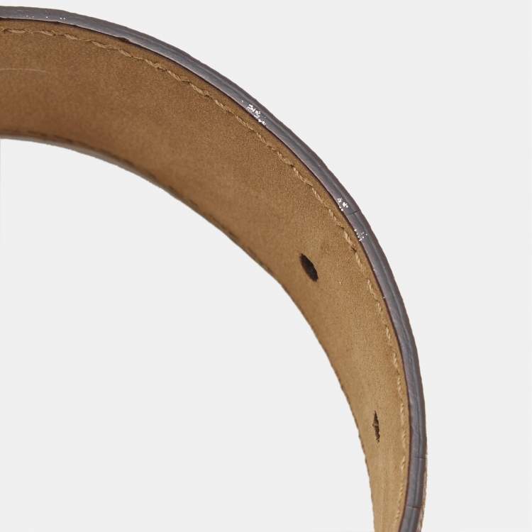Pre Owned Prada Brown Leather Floral Embellished Metal Belt 85CM