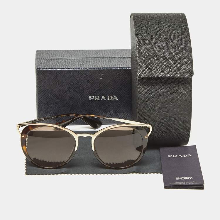 مملوكة مسبقًا Prada Brown/Gold Tortoise SPR66T Cat Eye Sunglasses