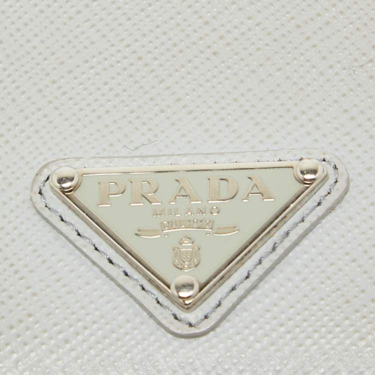 Pre Owned Prada White Saffiano Leather Badge Holder