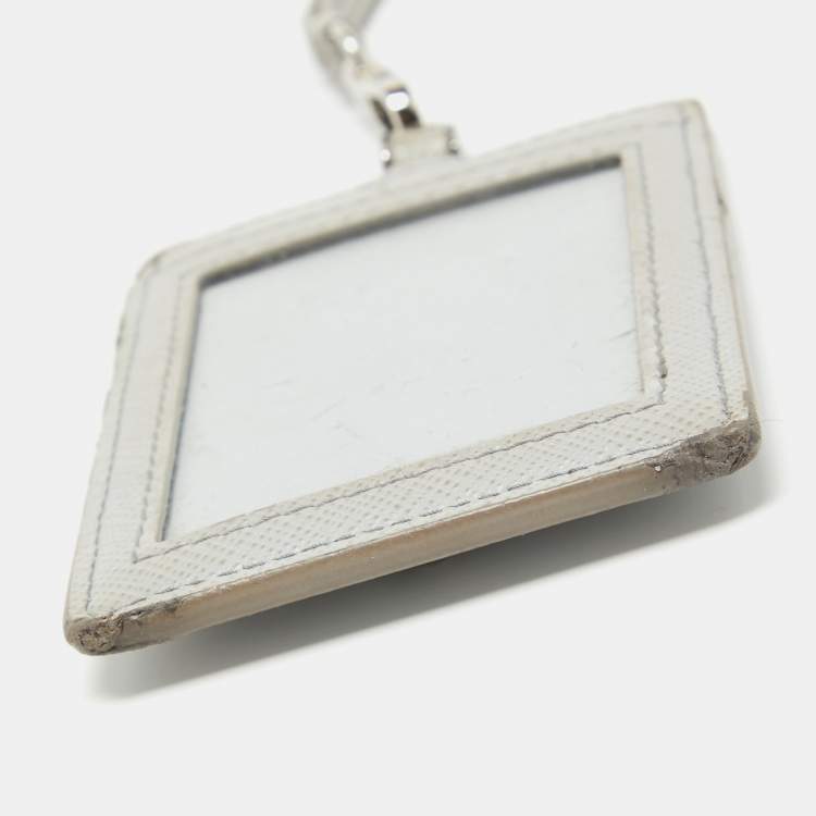 Pre Owned Prada White Saffiano Leather Badge Holder