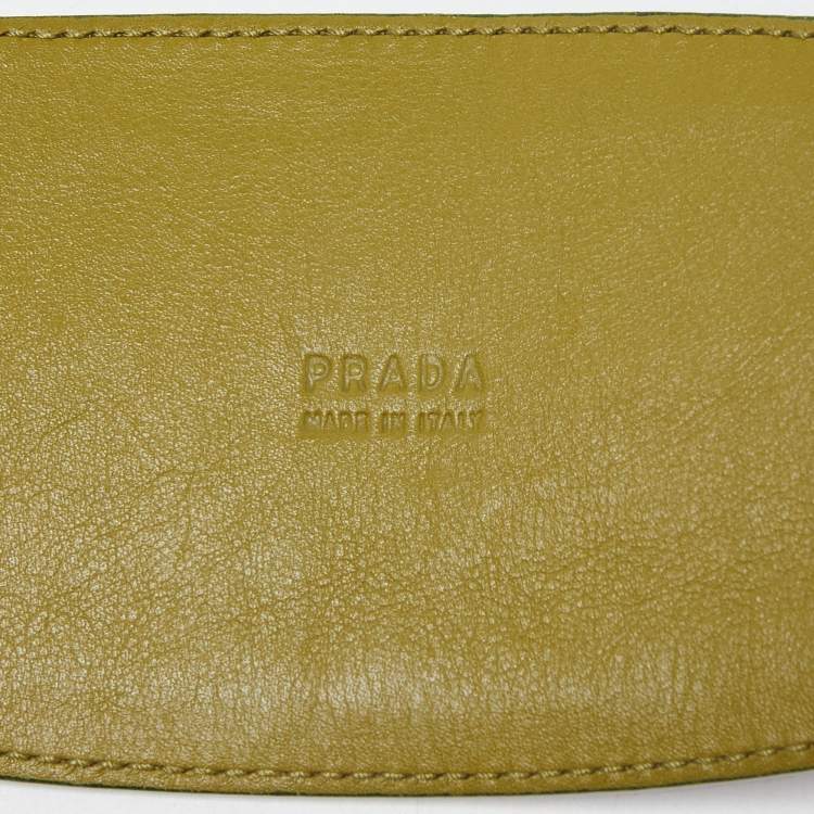 Pre Owned Prada Two Tone Green Leather Wide Buckle Belt 80CM