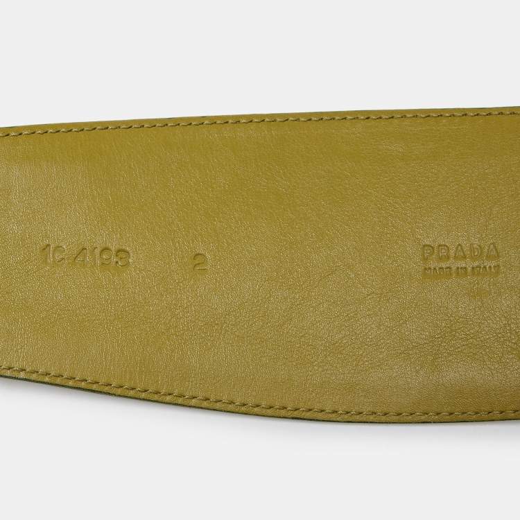 Pre Owned Prada Two Tone Green Leather Wide Buckle Belt 80CM