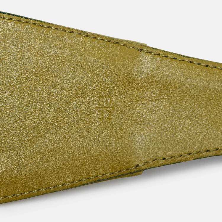 Pre Owned Prada Two Tone Green Leather Wide Buckle Belt 80CM