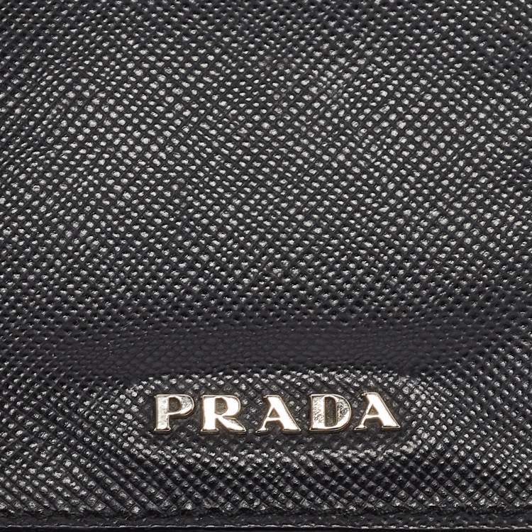 Pre Owned Prada Black Saffiano Leather Badge Holder