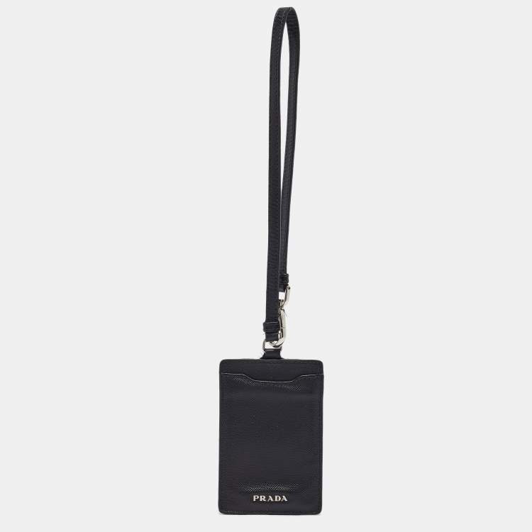 Pre Owned Prada Black Saffiano Leather Badge Holder