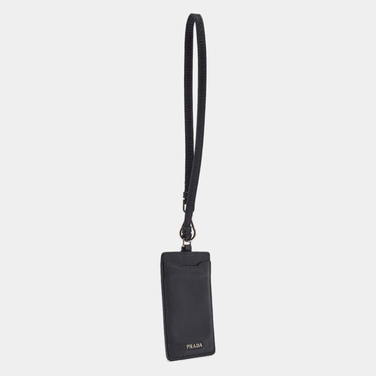 Pre Owned Prada Black Saffiano Leather Badge Holder