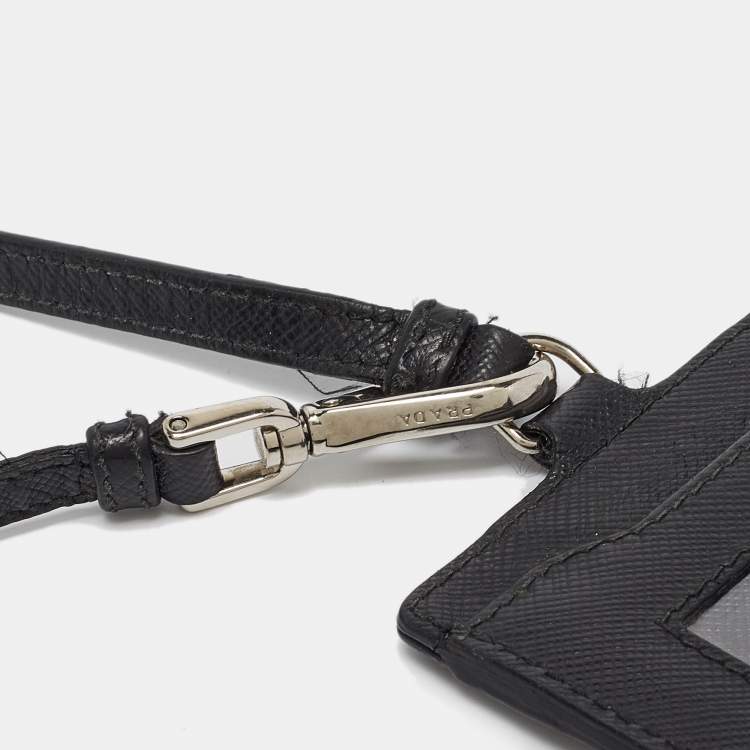 Pre Owned Prada Black Saffiano Leather Badge Holder