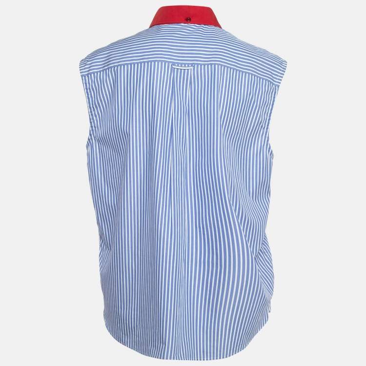 Pre Owned Prada Blue Comic Print Poplin Striped Sleeveless Shirt M