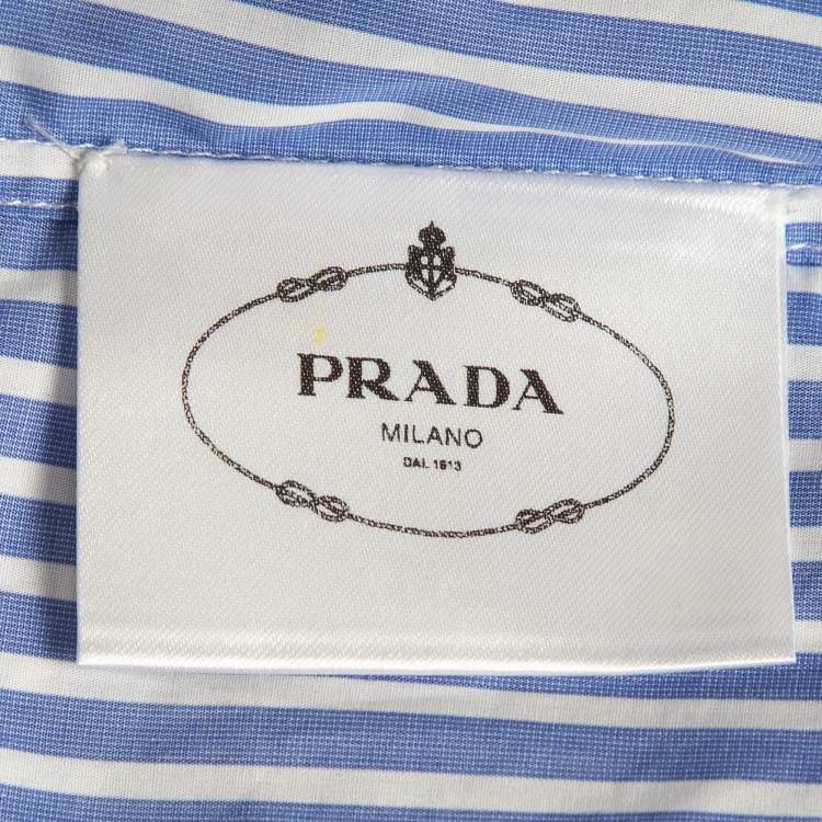 Pre Owned Prada Blue Comic Print Poplin Striped Sleeveless Shirt M