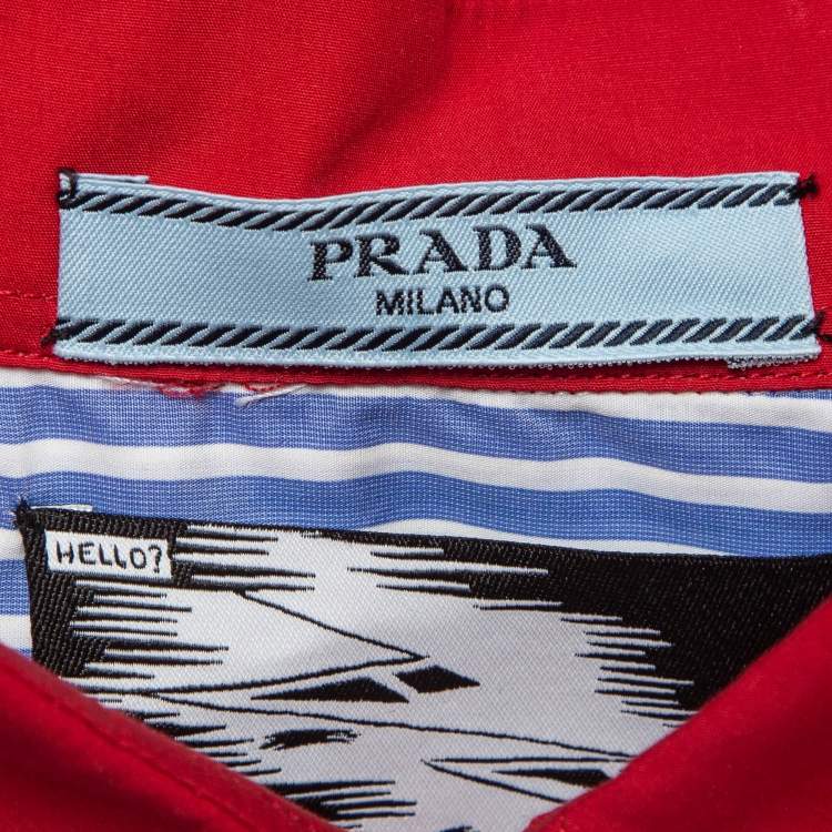 Pre Owned Prada Blue Comic Print Poplin Striped Sleeveless Shirt M
