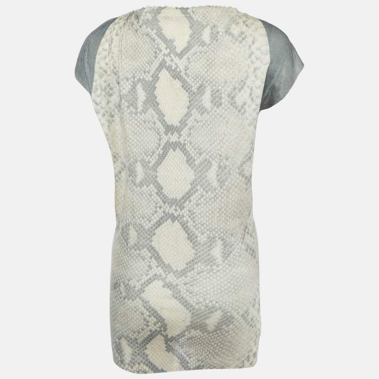 Pre Owned Prada Beige Python Print Rib Knit Top L