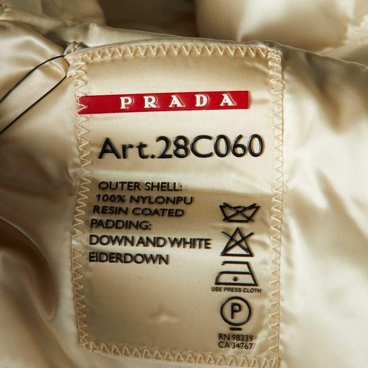 Pre Owned Prada Brown Synthetic Belted Zip-Up Quilted Down Jacket M