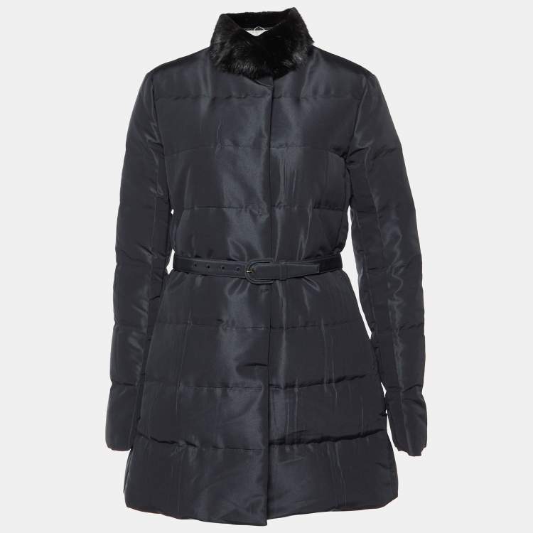 مملوكة مسبقًا Prada Black Padded Silk Blend Mink Fur Trimmed Jacket M