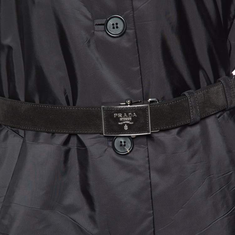 Pre Owned Prada Black Synthetic Mid Length Coat M