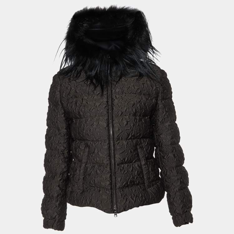Pre Owned Prada Black Wool Blend Quilted Down Zip-Up Jacket M