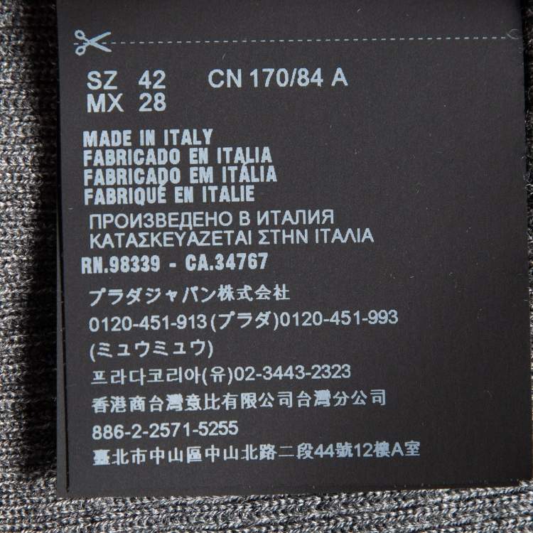 Pre Owned Prada Grey Rib Knit Zipper Sleeveless Top M