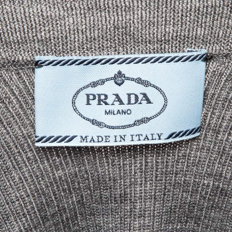 Pre Owned Prada Grey Rib Knit Zipper Sleeveless Top M