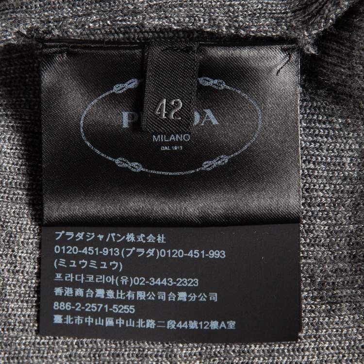 Pre Owned Prada Grey Rib Knit Zipper Sleeveless Top M