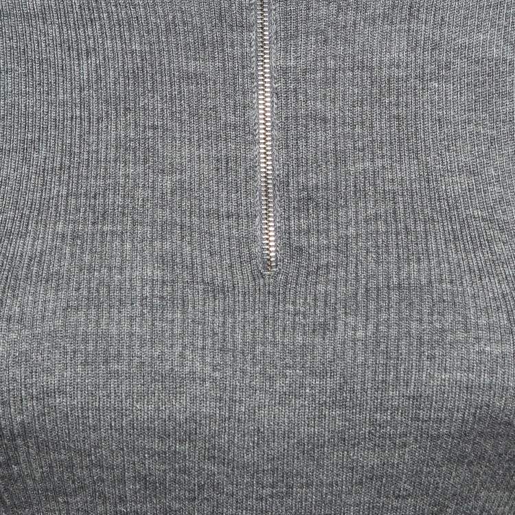 Pre Owned Prada Grey Rib Knit Zipper Sleeveless Top M