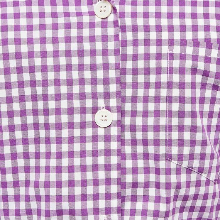 Pre Owned Prada Purple Gingham Cotton Bow Detail Belted Midi Dress M