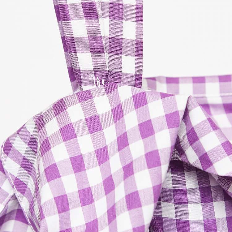 Pre Owned Prada Purple Gingham Cotton Bow Detail Belted Midi Dress M