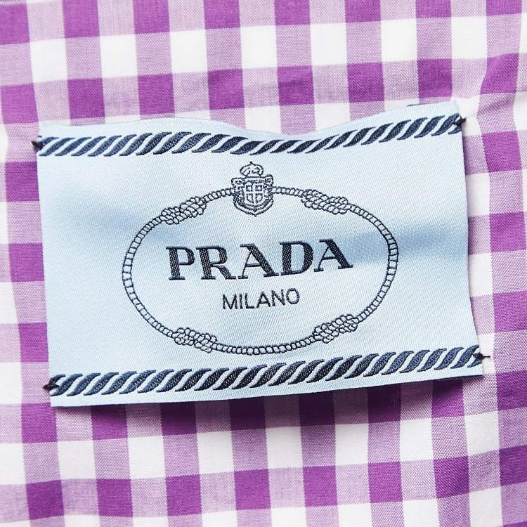 Pre Owned Prada Purple Gingham Cotton Bow Detail Belted Midi Dress M