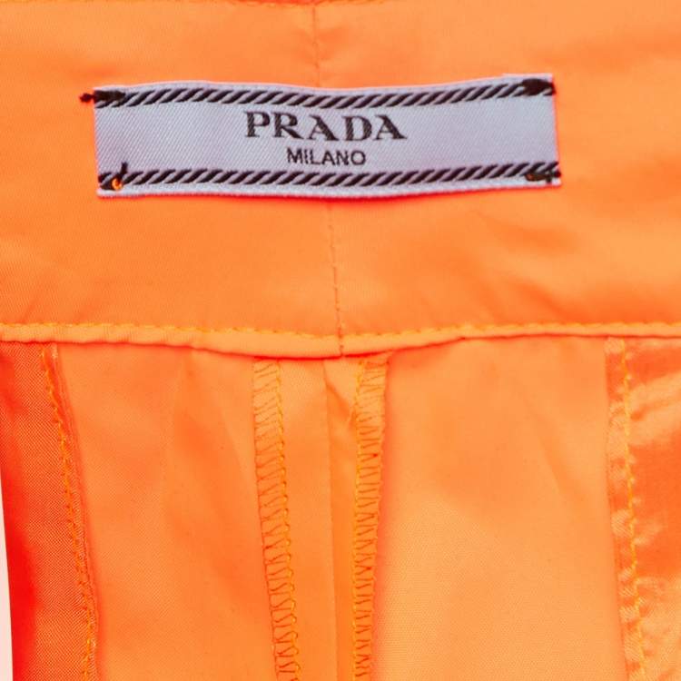 Pre Owned Prada Florescent Orange Synthetic Loose Fit Pants M