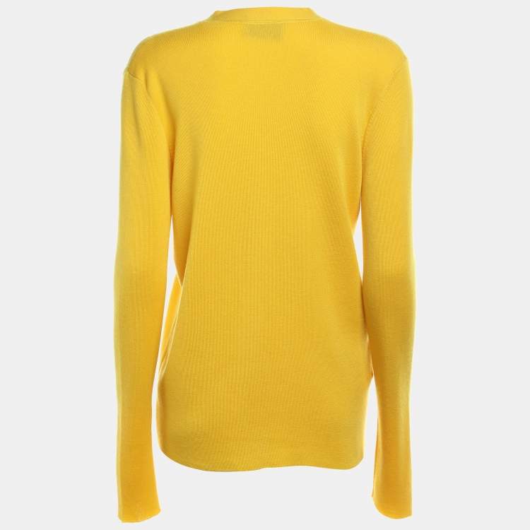 Pre Owned Prada Yellow Cashmere & Silk Knit Button Front Cardigan M