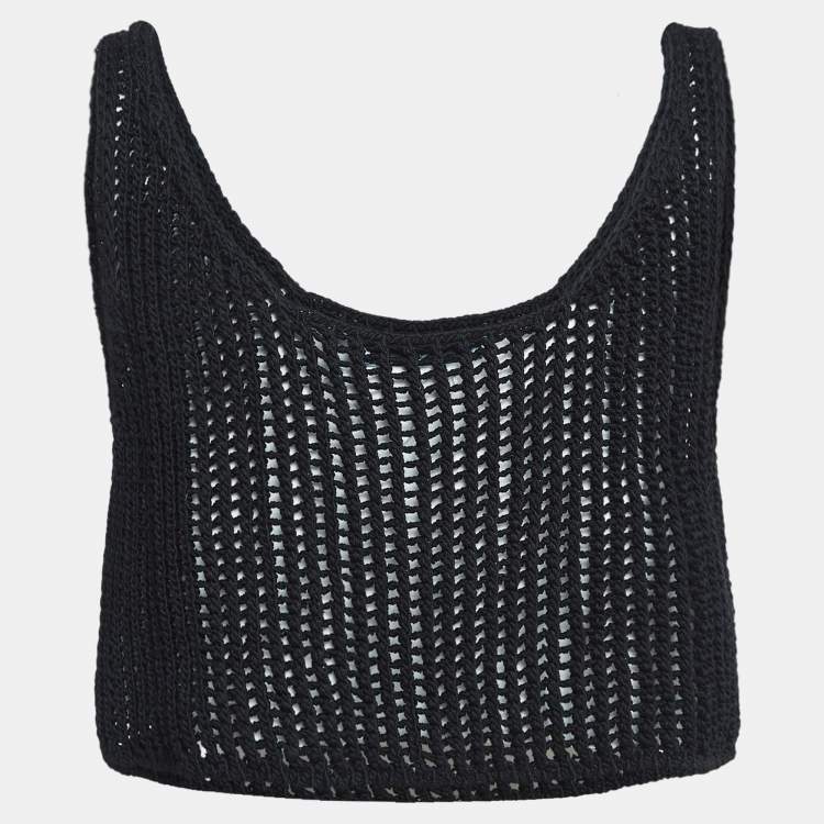 Pre Owned Prada Scoop Neck Crochet Knit Crop Top M
