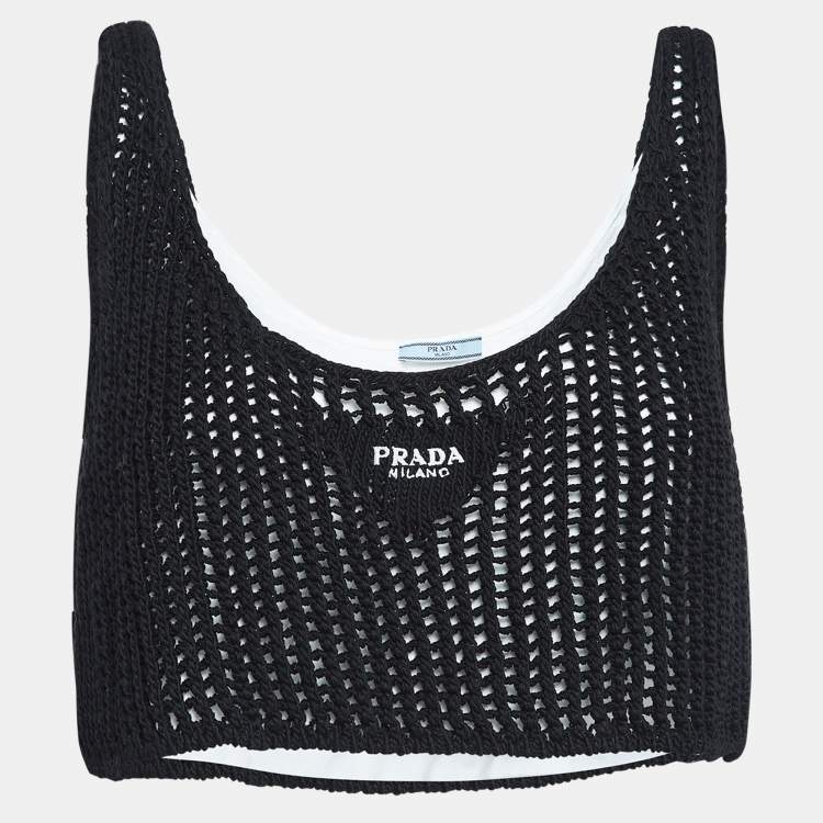 Pre Owned Prada Scoop Neck Crochet Knit Crop Top M