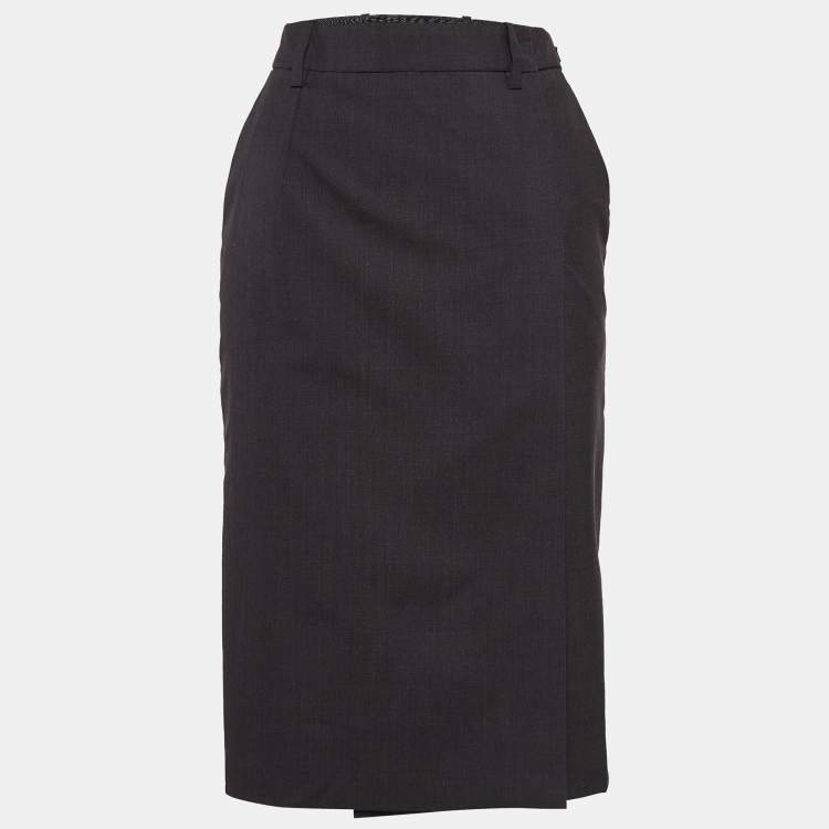 Pre Owned Prada Dark Grey Wool Pencil Skirt XS