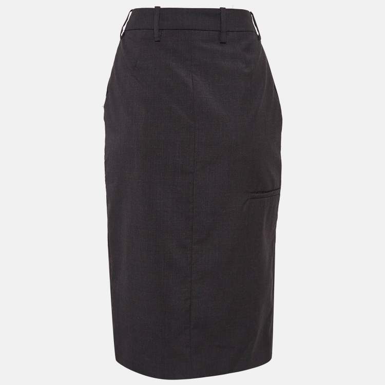 Pre Owned Prada Dark Grey Wool Pencil Skirt XS