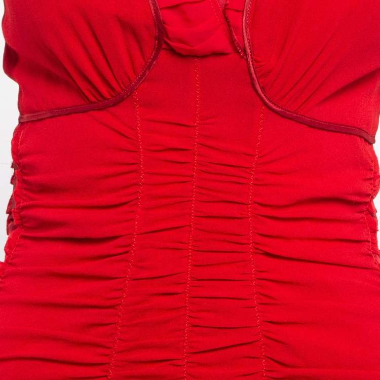 Pre Owned Prada Red Silk Ruched Short Dress M