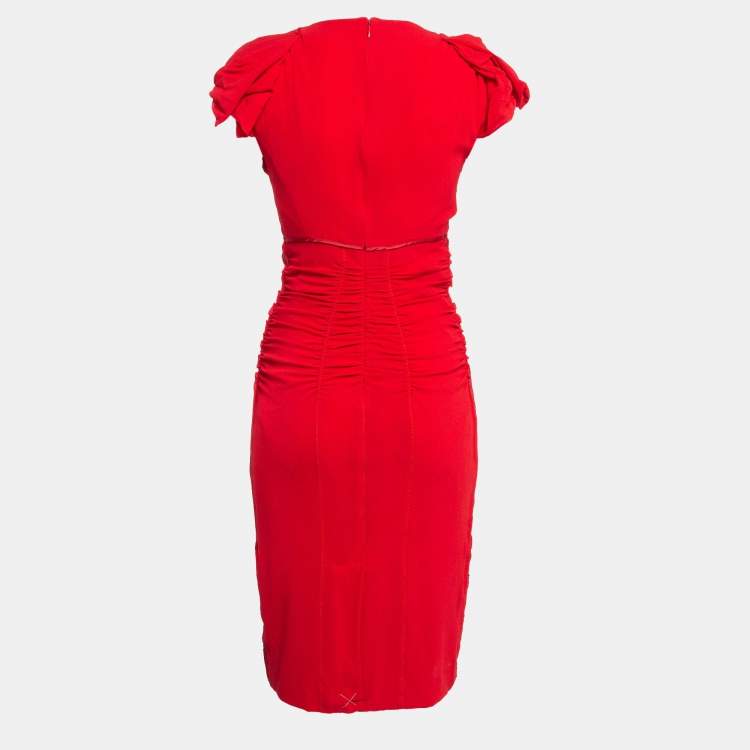 Pre Owned Prada Red Silk Ruched Short Dress M