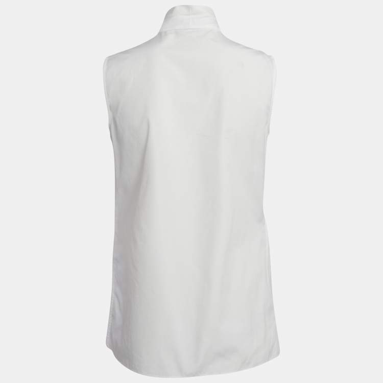 Pre Owned Prada White Cotton Sleeveless Tie-Up Neck Top S
