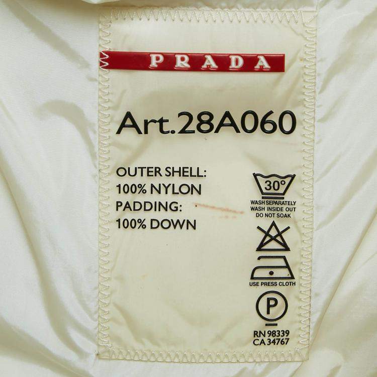 Pre Owned Prada Off-White Synthetic Quilted Fur Trim Hood Down Jacket S