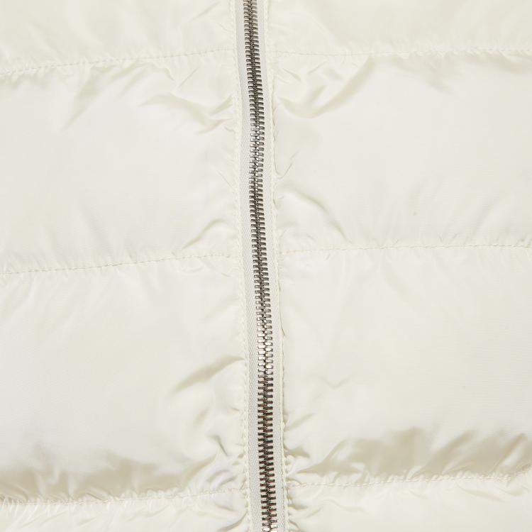 Pre Owned Prada Off-White Synthetic Quilted Fur Trim Hood Down Jacket S