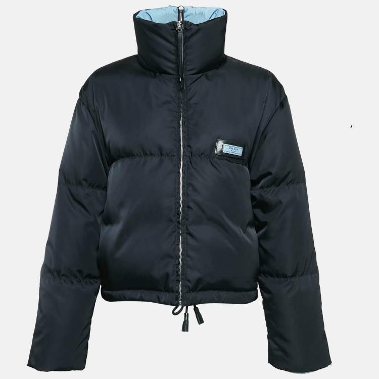Pre Owned Prada Black Nylon Short Etiquette Puffer Down Jacket S