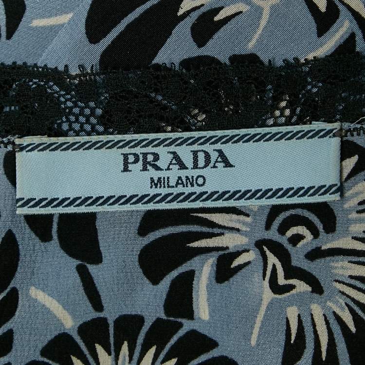 Pre Owned Prada Blue Floral Print Silk Ruffled Sleeveless Short Dress S